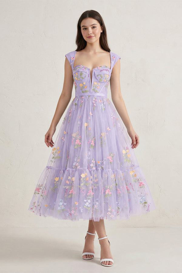 Lilac A Line Sweetheart Long Prom Dress with Embroidery | KISSPROM