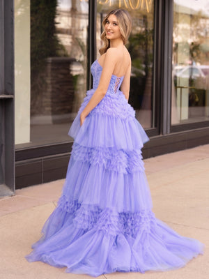A-Line Sweetheart Tiered Long Tulle Prom Dress - Kissprom