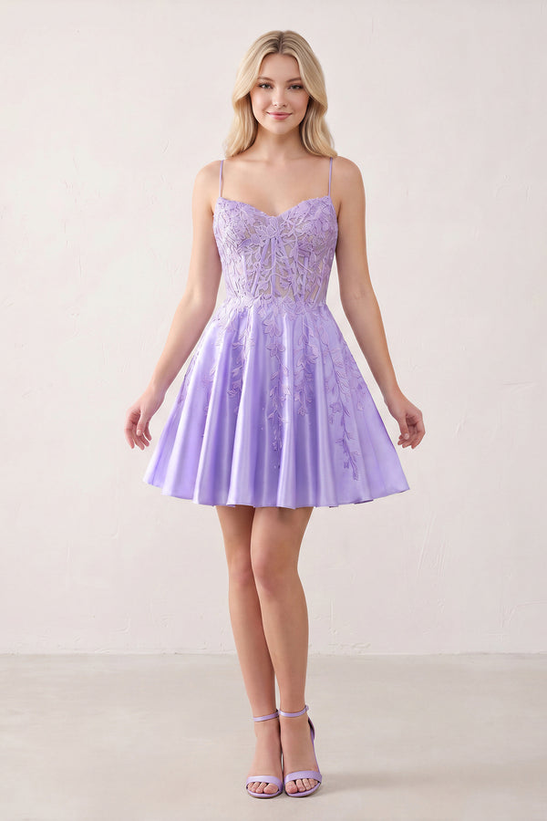 Lilac Appliques Sweetheart Lace-Up A-Line Short Homecoming Dress (3) | KISSPROM