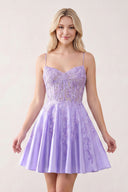Lilac Appliques Sweetheart Lace-Up A-Line Short Homecoming Dress | KISSPROM