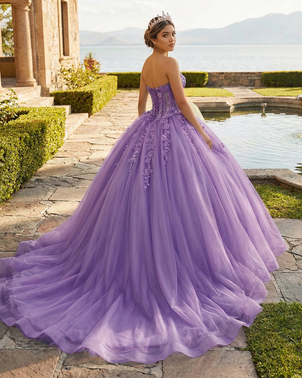 Lilac Ball-Gown Tulle 3D Flowers Sweetheart Quinceanera Dresses (2) | KISSPROM