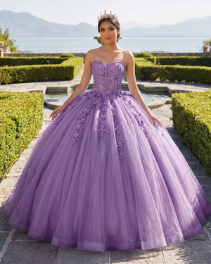 Lilac Ball-Gown Tulle 3D Flowers Sweetheart Quinceanera Dresses | KISSPROM