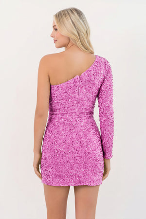 Lilac Bodycon One-Shoulder Sequins Mini Party Dresses (2) | KISSPROM