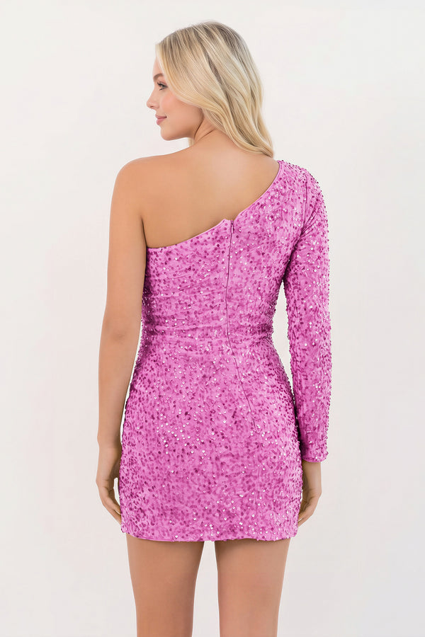 Lilac Bodycon One-Shoulder Sequins Mini Party Dresses (2) | KISSPROM