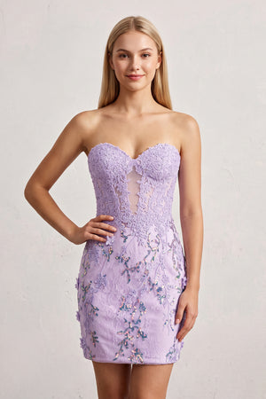 Lilac Bodycon Sweetheart Lace Short Tight Homecoming Dresses with Appliques | KISSPROM