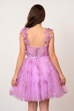 Lilac A line Short Tulle Prom Dress with 3D Butterflies - KISSPROM