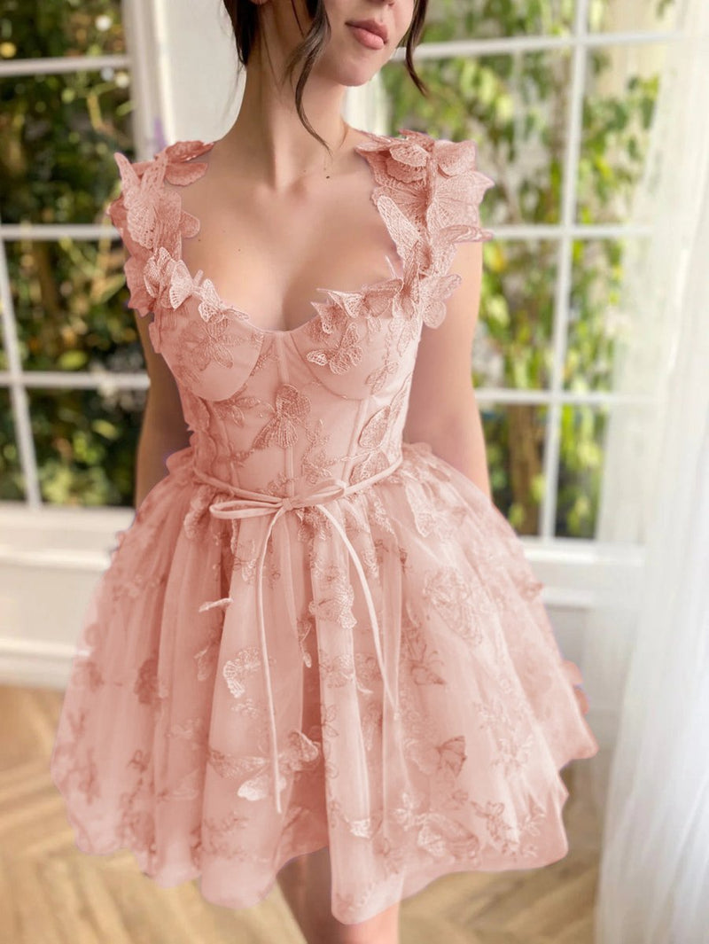 Corset Long Tulle Prom Dress With 3D Butterflies