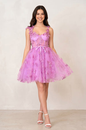Lilac A line Short Tulle Prom Dress with 3D Butterflies - KISSPROM