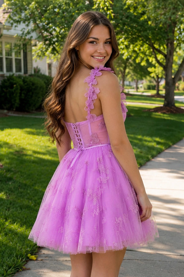 Aline Short Tulle Prom Dress with 3D Butterflies - KissProm