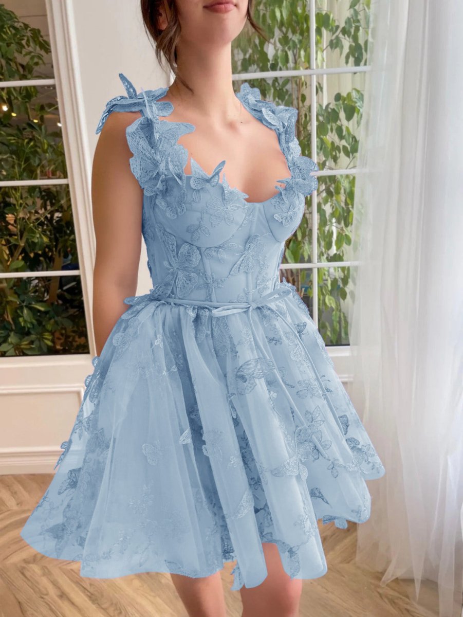 Aline Short Tulle Prom Dress with 3D Butterflies, Lilac / 8