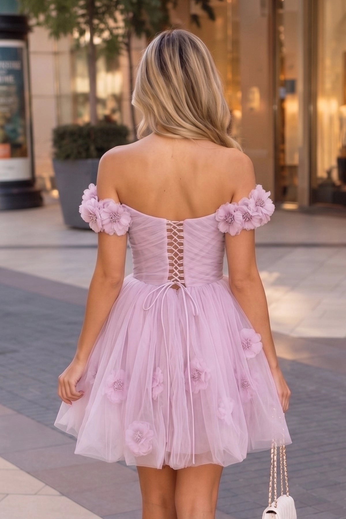 KissProm Lilac Corset Strapless Short Tulle Homecoming Dress, Lilac / 0