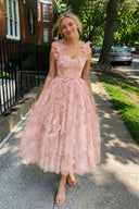 Aline Tulle Midi Prom Dress with 3D Butterflies - KissProm