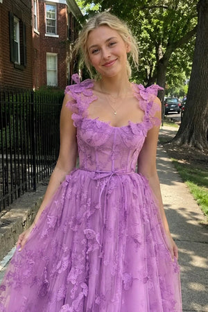 Aline Tulle Midi Prom Dress with 3D Butterflies - KissProm