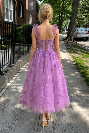 Aline Tulle Midi Prom Dress with 3D Butterflies - KissProm