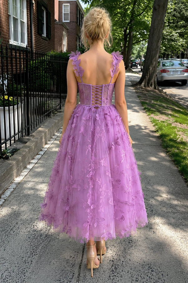 Aline Tulle Midi Prom Dress with 3D Butterflies - KissProm