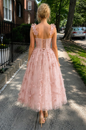 Aline Tulle Midi Prom Dress with 3D Butterflies - KissProm