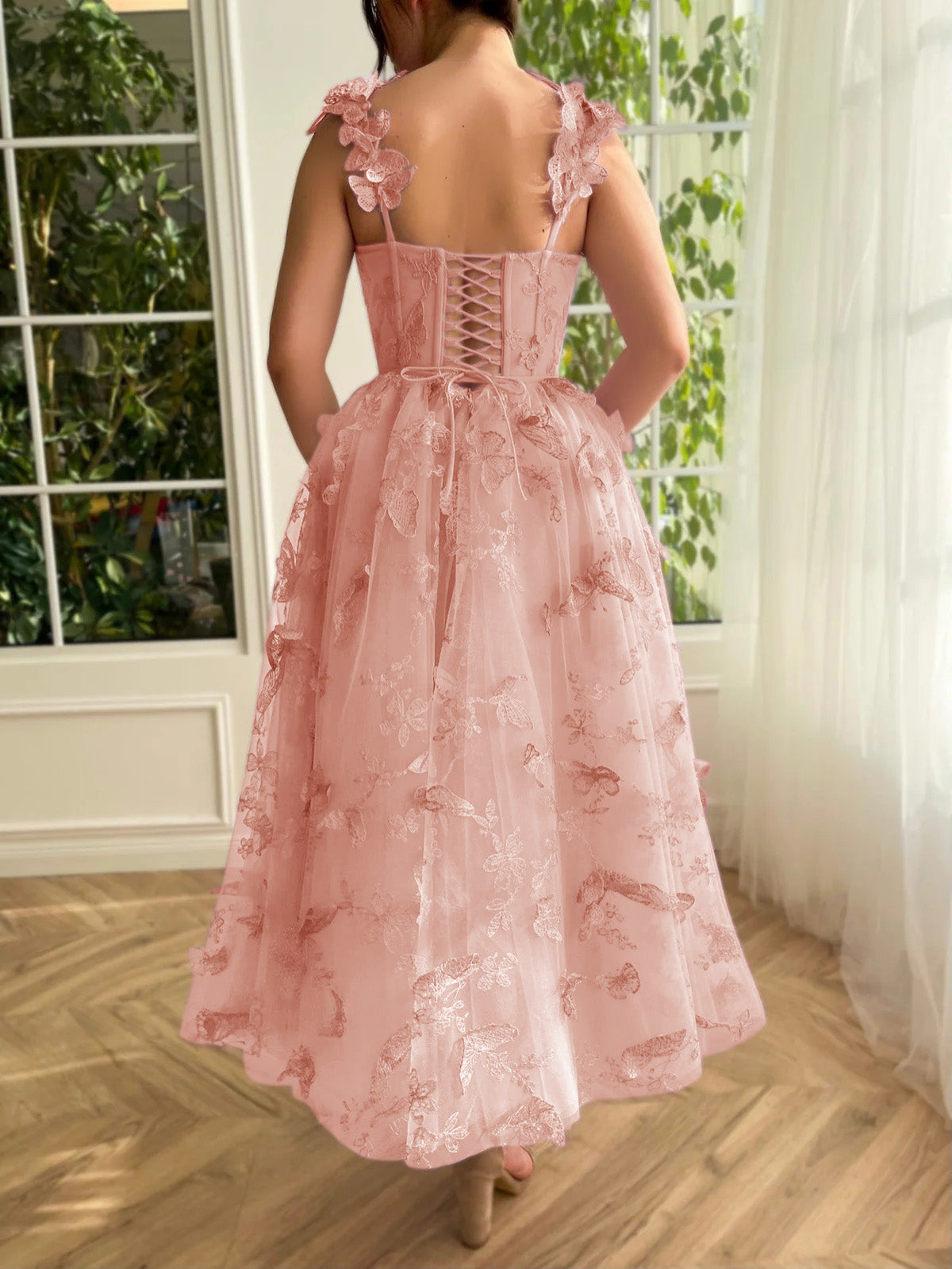 Leah | Aline Tulle Midi Prom Dress with 3D Butterflies