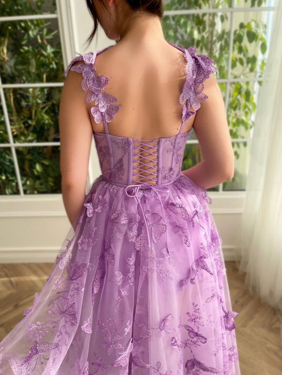 Aline Tulle Midi Prom Dress with 3D Butterflies, Lilac / 14