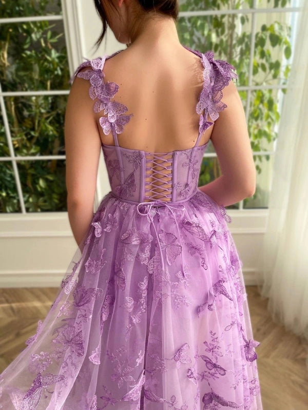 Aline Tulle Midi Prom Dress with 3D Butterflies - KissProm