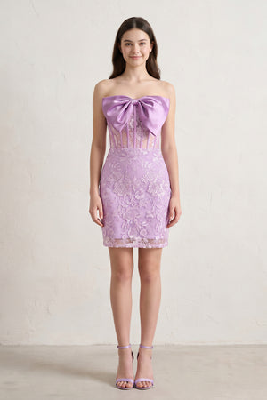 lilac - Bodycon Sequined Lace Strapless Corset Homecoming Dresses with Bow – Homecoming Dresses by KissProm | Available at KissProm