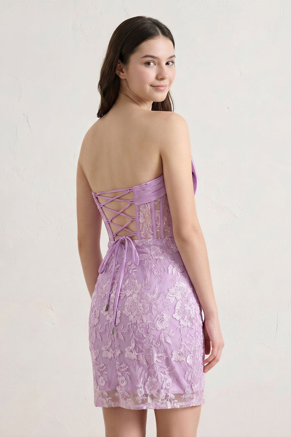 lilac - Bodycon Sequined Lace Strapless Corset Homecoming Dresses with Bow – Homecoming Dresses by KissProm | Available at KissProm
