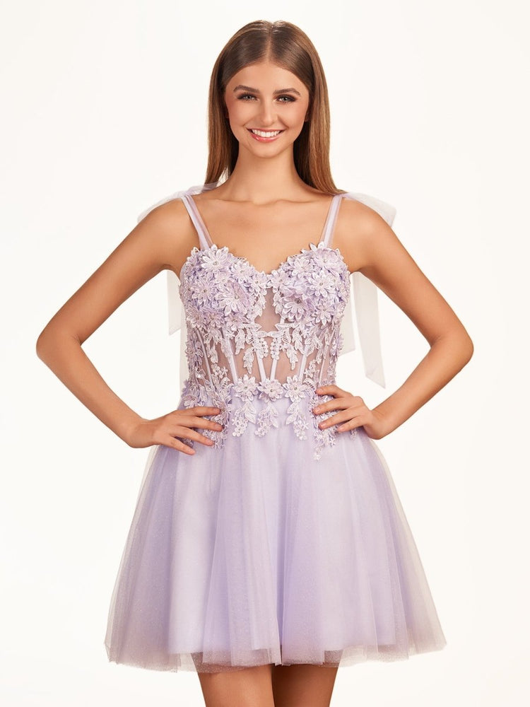 A-line Lace Appliques Organza Short Homecoming Dress