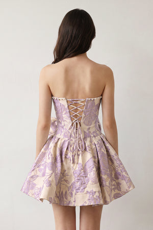 Lilac Flower Jacquard Strapless A-Line Bowknot Homecoming Dress With Pearl (3) | KISSPROM