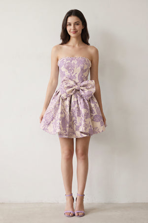 Lilac Flower Jacquard Strapless A-Line Bowknot Homecoming Dress With Pearl (4) | KISSPROM