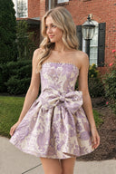 Lilac Flower Jacquard Strapless A-Line Bowknot Homecoming Dress With Pearl | KISSPROM