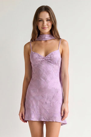 Lilac Jacquard Chiffon Cami Straps Sheath Homecoming Dress with Scarf | KISSPROM