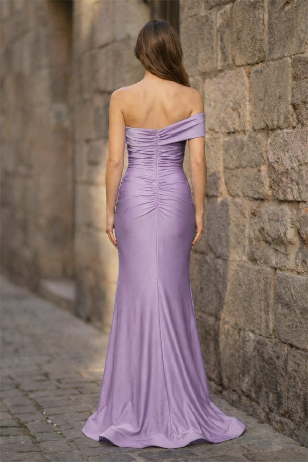 Lilac Mermaid One Shoulder Satin Long Formal Dress (2) | KISSPROM