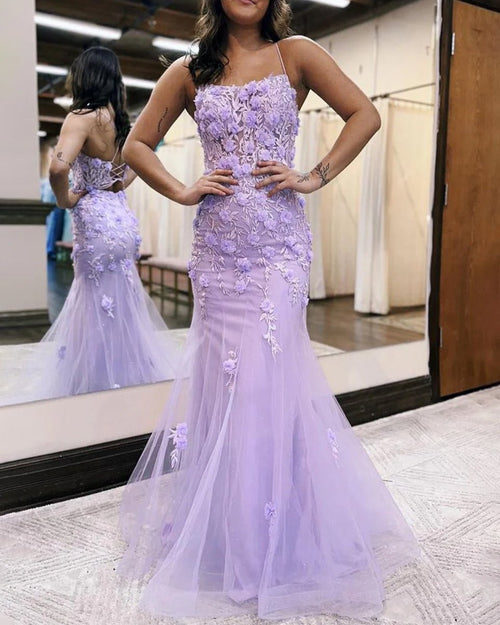 green emerald velvet dress Armani Lilac Mermaid Scoop Neck Long Prom Dress with Appliques