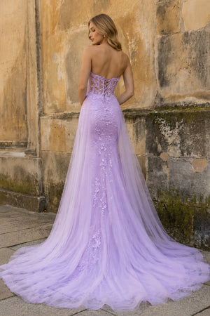 Lilac Mermaid Sweetheart Neck Lace Long Prom Dress With Appliques - KissProm