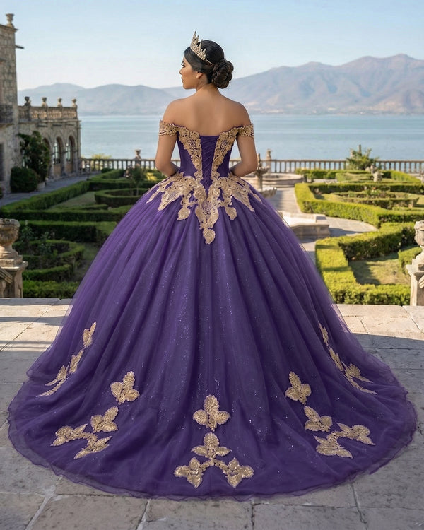 Lilac Off the Shoulder Quinceanera Dresses with Appliques (2) | KISSPROM
