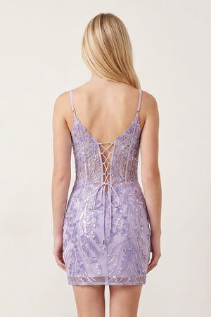 Lilac Sequin Lace Sweetheart Fitted Mini Homecoming Dresses (2) | KISSPROM