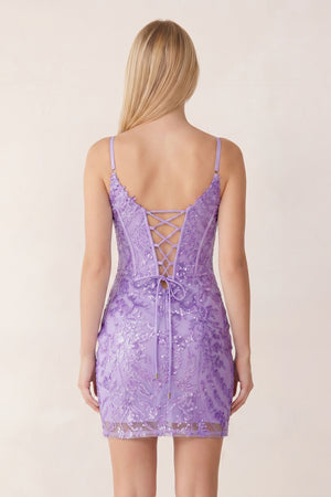 Lilac Sequin Lace Sweetheart Fitted Mini Homecoming Dresses - KISSPROM
