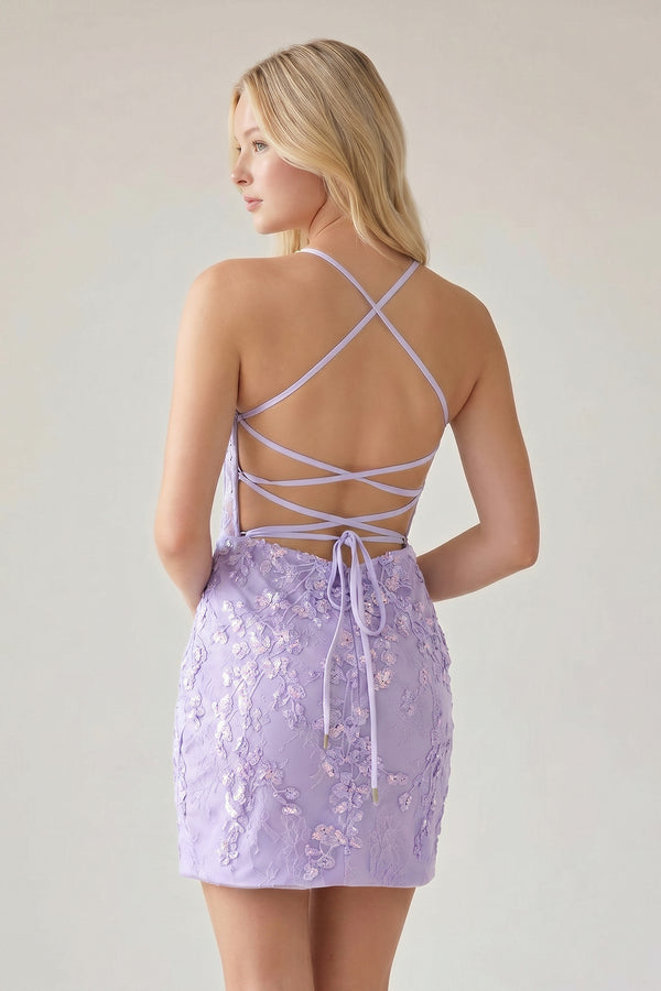 Lilac Sheath Lace Corset Homecoming Dress | KISSPROM