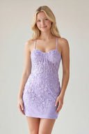 Lilac Sheath Lace Corset Homecoming Dress | KISSPROM