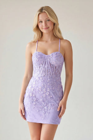 Lilac Sheath Lace Corset Homecoming Dress | KISSPROM