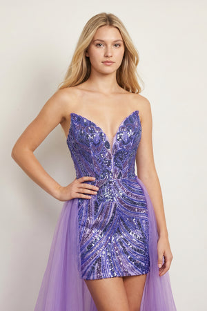 Lilac Sheath V Neck Sequined Mini Homecoming Dresses with Train | KISSPROM