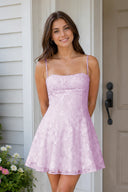 Lilac Spaghetti Straps A-Line Chiffon Jacquard Homecoming Dress | KISSPROM