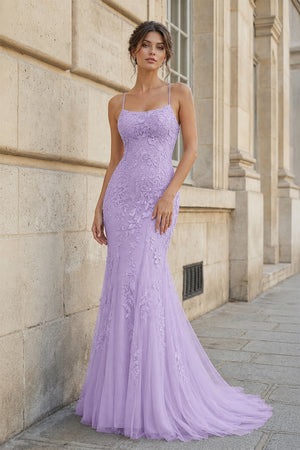 Mermaid Spaghetti Straps Lace Prom Dress - KissProm