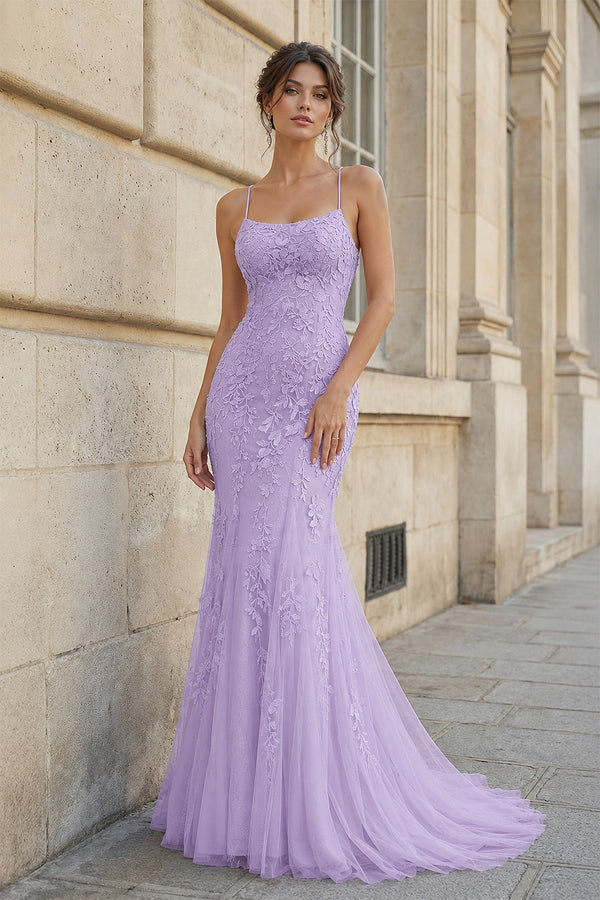 Mermaid Spaghetti Straps Lace Prom Dress - KissProm
