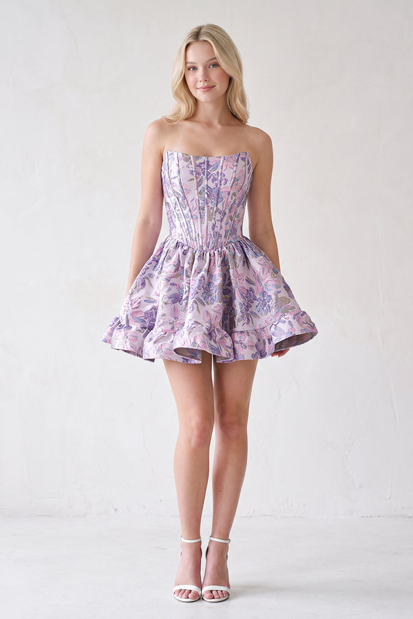 Lilac Strapless A-Line Floral Homecoming Dress (3) | KISSPROM
