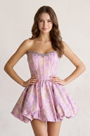 Lilac Strapless Corset Jacquard A-Line Ruched Homecoming Dress with Beading | KISSPROM