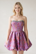 Lilac Strapless Corset Jacquard A-Line Ruched Homecoming Dress with Beading | KISSPROM