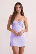 Lilac Strapless Sheath Satin Ruched Homecoming Dress with Lace-Up Back | KISSPROM
