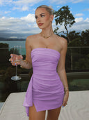 Lilac Strapless Spandex Bodycon Homecoming Dress With Slit | KISSPROM