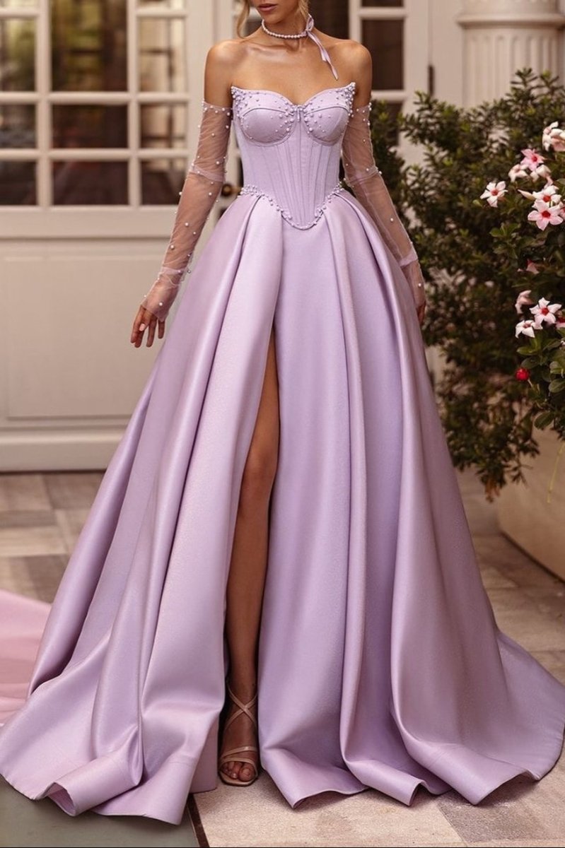 Strapless Lilac Corset A-Line Prom Dress with Rhinestones main image 1