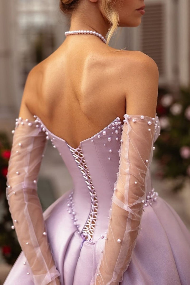 Corset Top Stretch Satin Dress Lilac